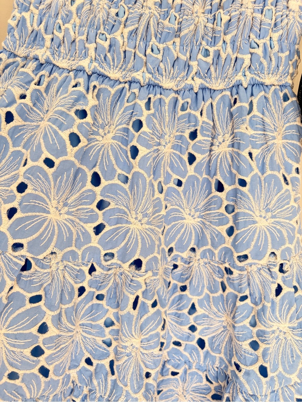 Girls Size 7 Blue Floral Eyelet Smocked Ruffle Dress NWT - Picture 3 of 7